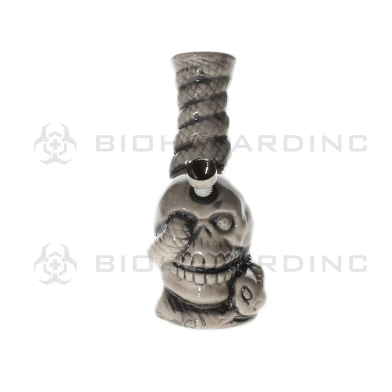 Biohazard Inc Ceramic Bong 6" Small Skull With Snake Ceramic Water Pipe