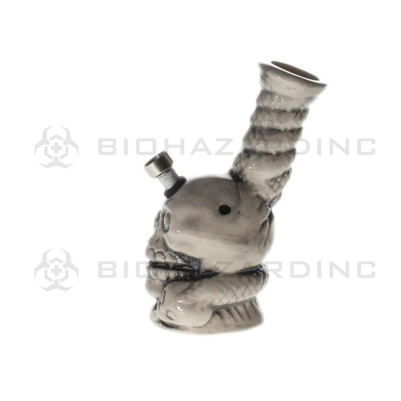 Biohazard Inc Ceramic Bong 6" Small Skull With Snake Ceramic Water Pipe