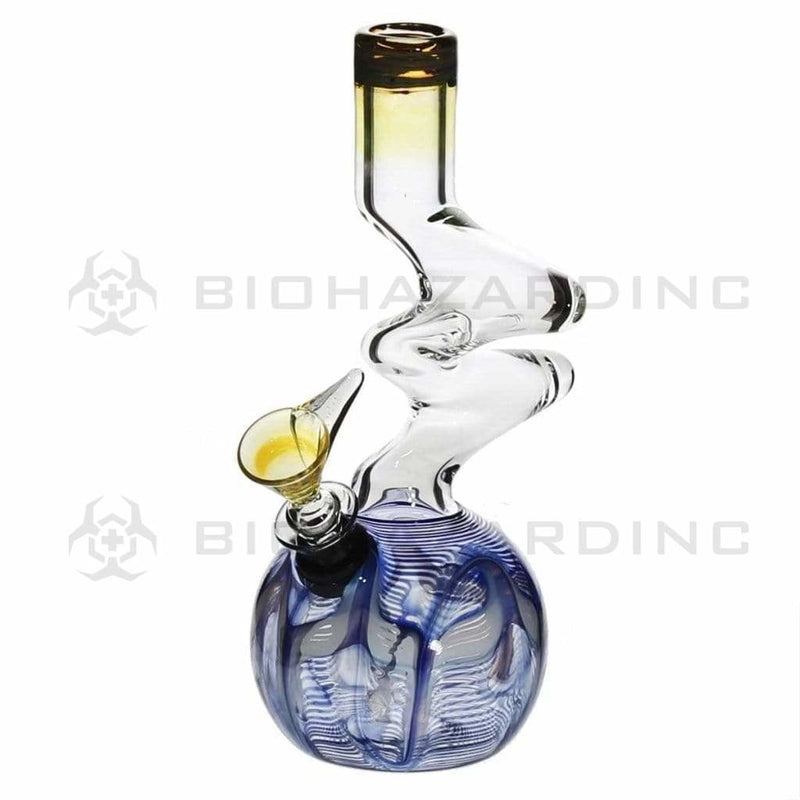 Biohazard Inc Glass Bong 6" Two Elbow Water Pipe w/ Slide - Blue Rake