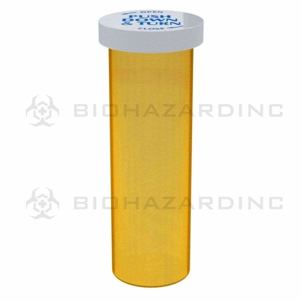 Biohazard Inc Push & Turn Vial 60 Dram - Push & Turn Cap Vial Amber  - 110 Count
