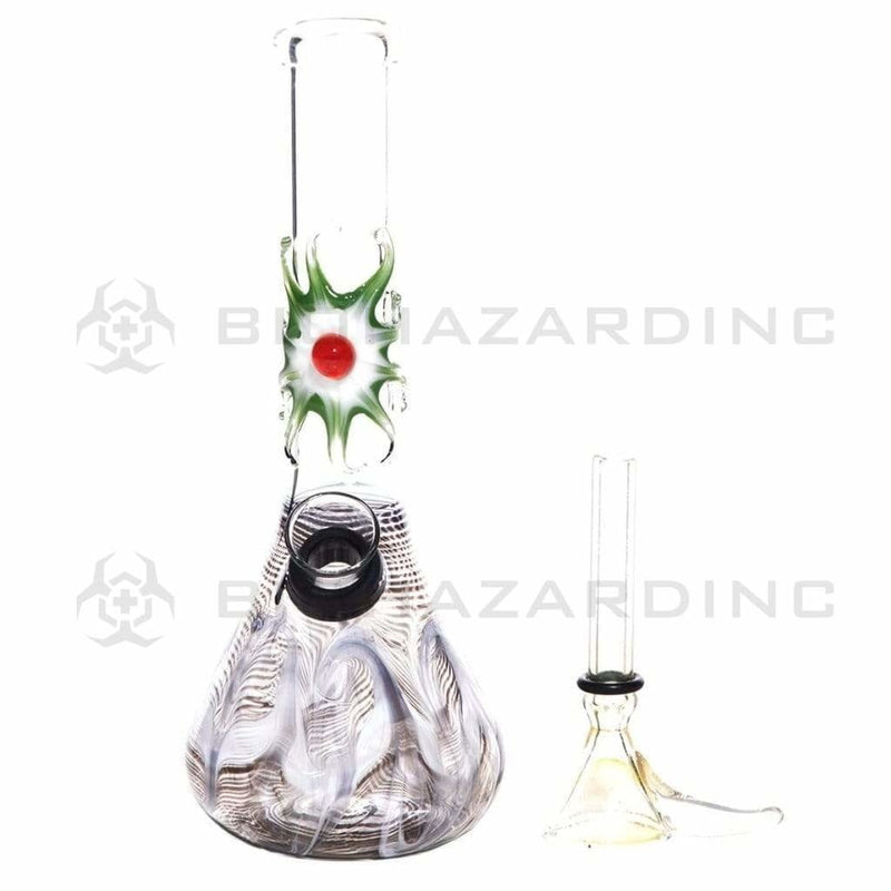 Biohazard Inc Glass Bong 7" Beaker Design Water Pipe w/ Slide - Black Rake + Assorted