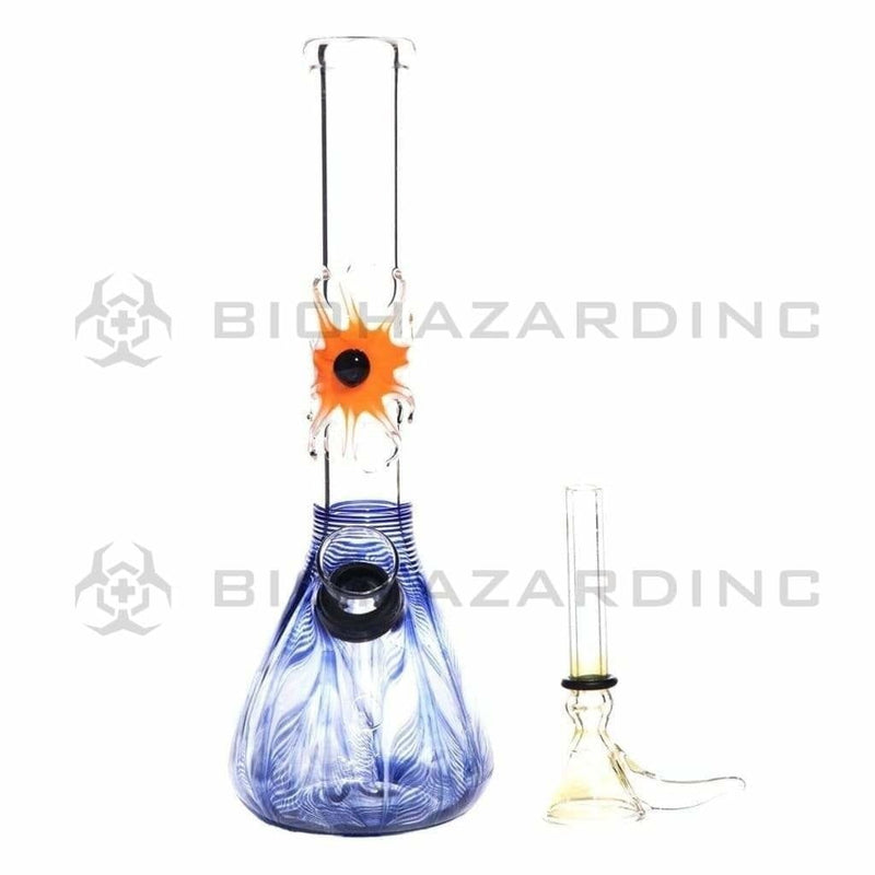 Biohazard Inc Glass Bong 7" Beaker Design Water Pipe w/ Slide - Blue Rake + Assorted