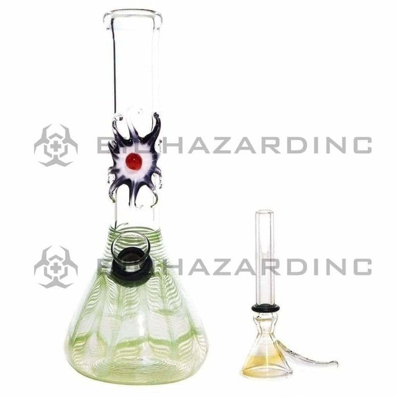 Biohazard Inc Glass Bong 7" Beaker Design Water Pipe w/ Slide - Green Rake + Assorted