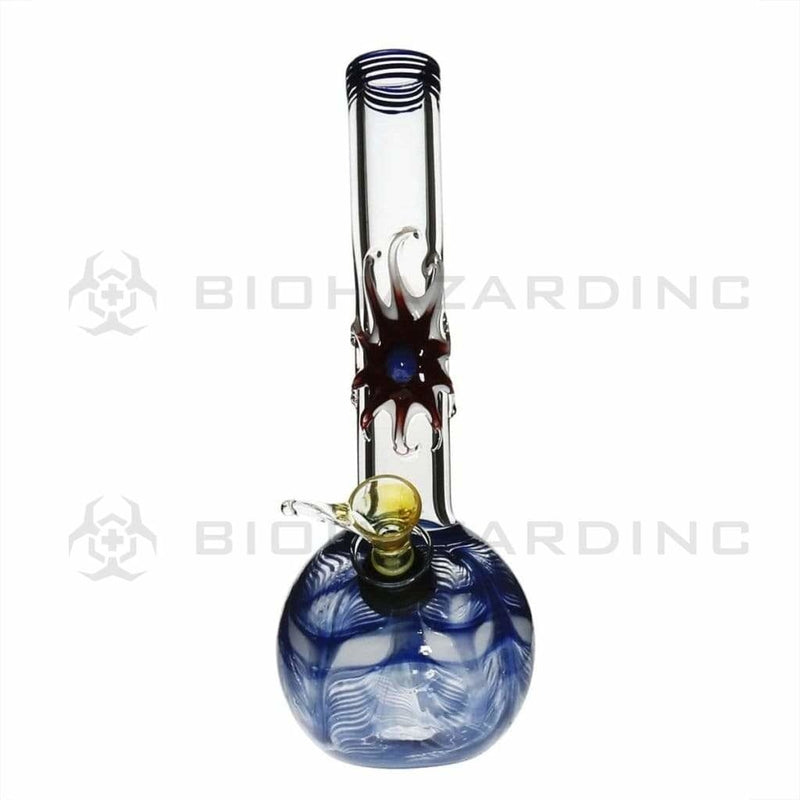 Biohazard Inc Glass Bong 7" Bent Neck Design Water Pipe w/ Slide - Blue Rake