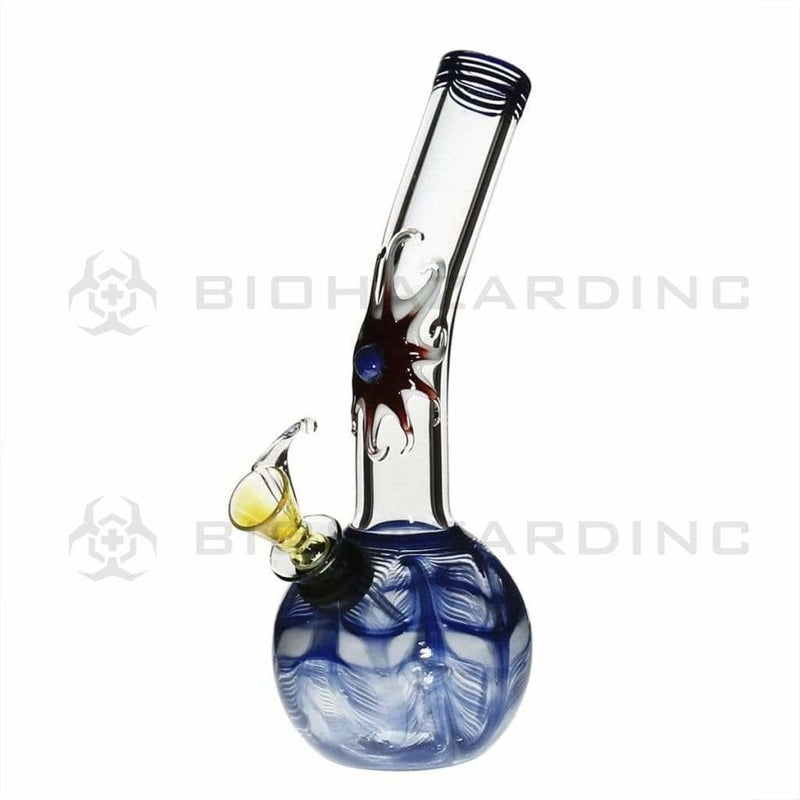 Biohazard Inc Glass Bong 7" Bent Neck Design Water Pipe w/ Slide - Blue Rake