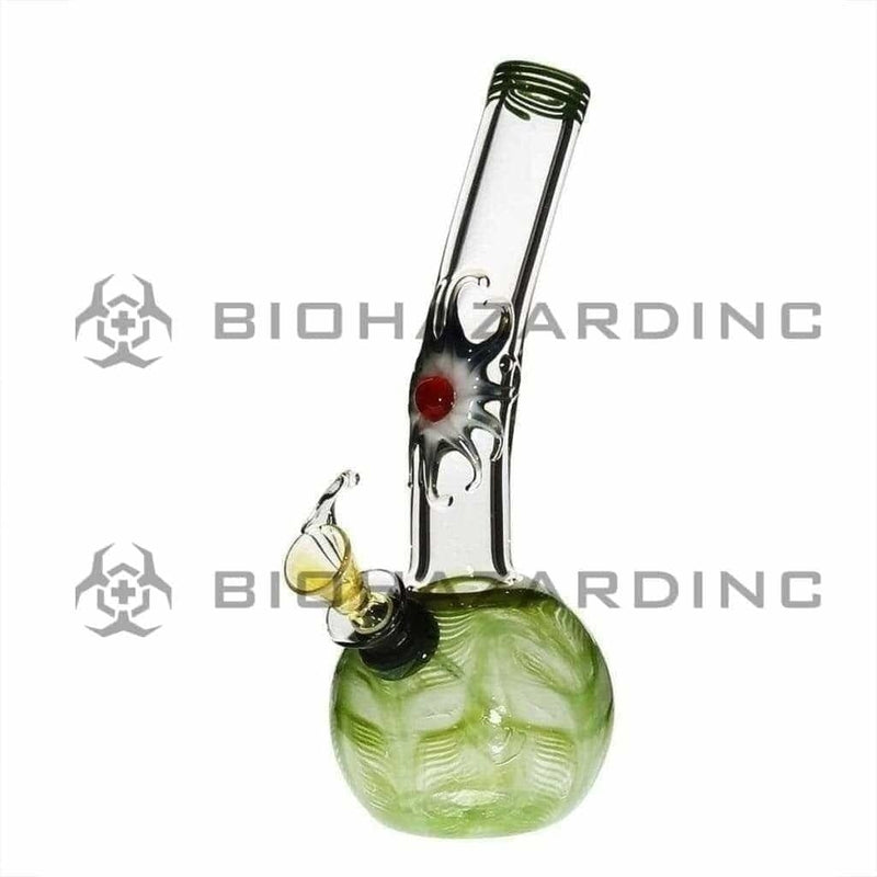 Biohazard Inc Glass Bong 7" Bent Neck Design Water Pipe w/ Slide - Green Rake