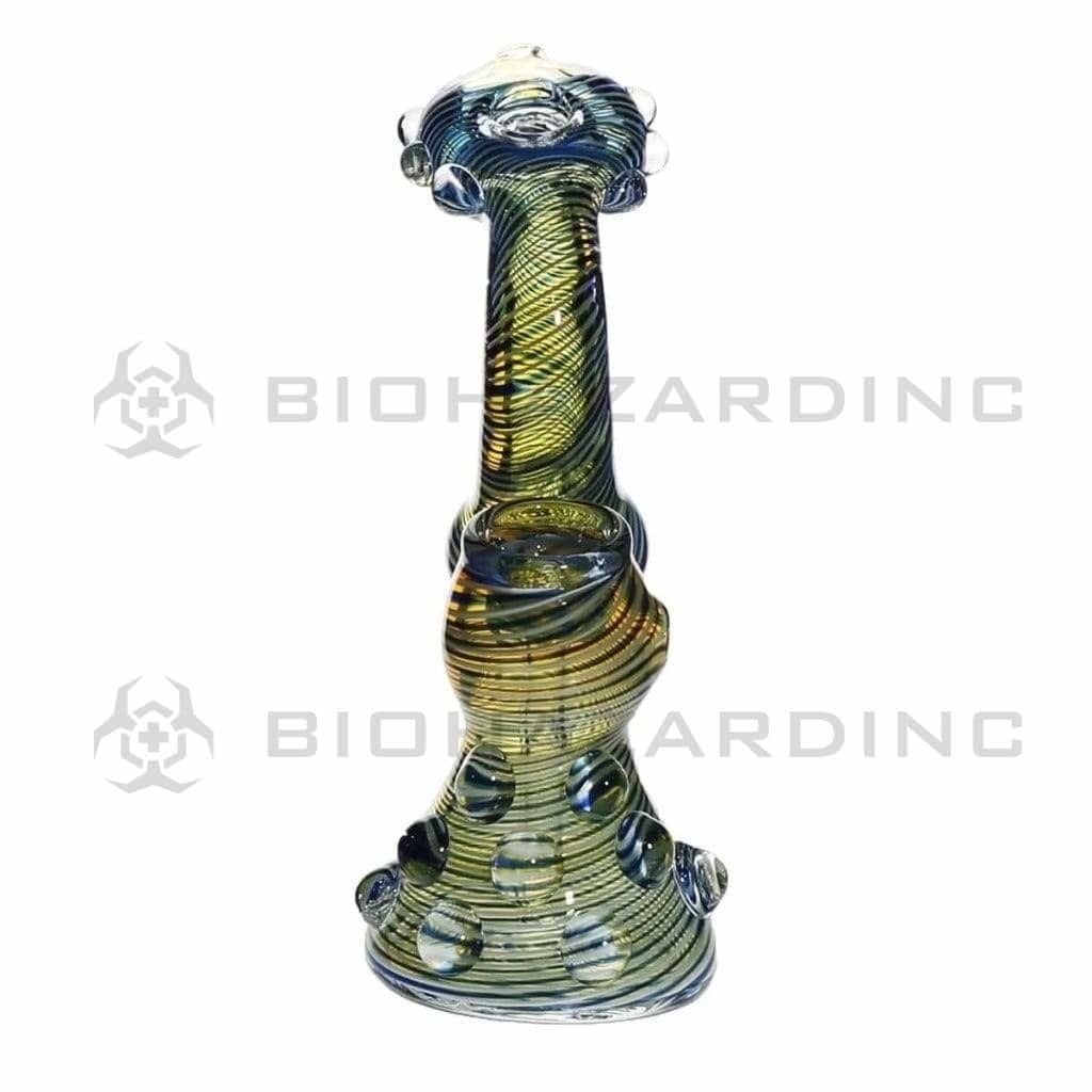 Biohazard Inc Glass Bubbler 7" Fume Lattacino Donut Bubbler with Marbles  - White/Blue