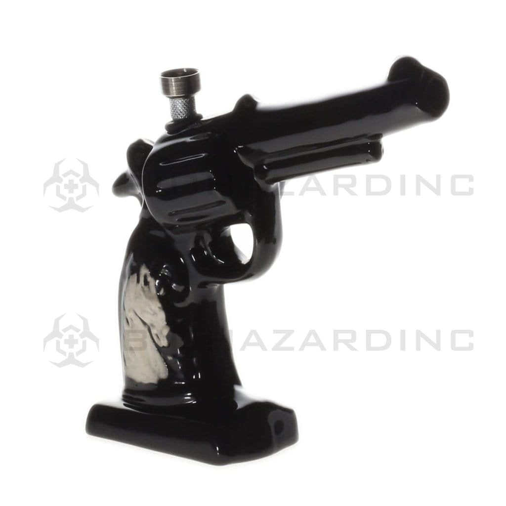 Biohazard Inc Ceramic Bong 7" Revolver With Horse Design Ceramic Water Pipe - Assorted Colors