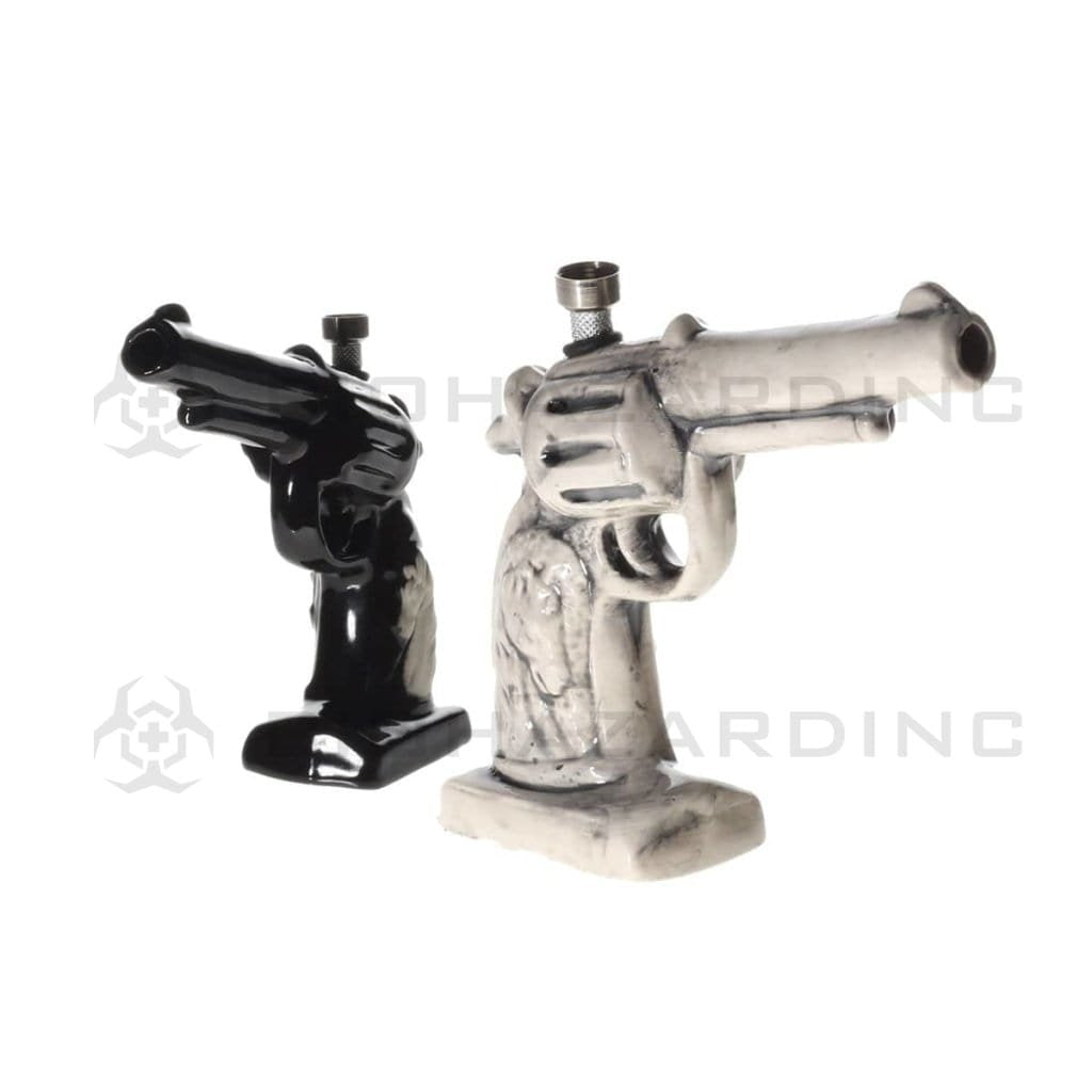 Biohazard Inc Ceramic Bong 7" Revolver With Horse Design Ceramic Water Pipe - Assorted Colors