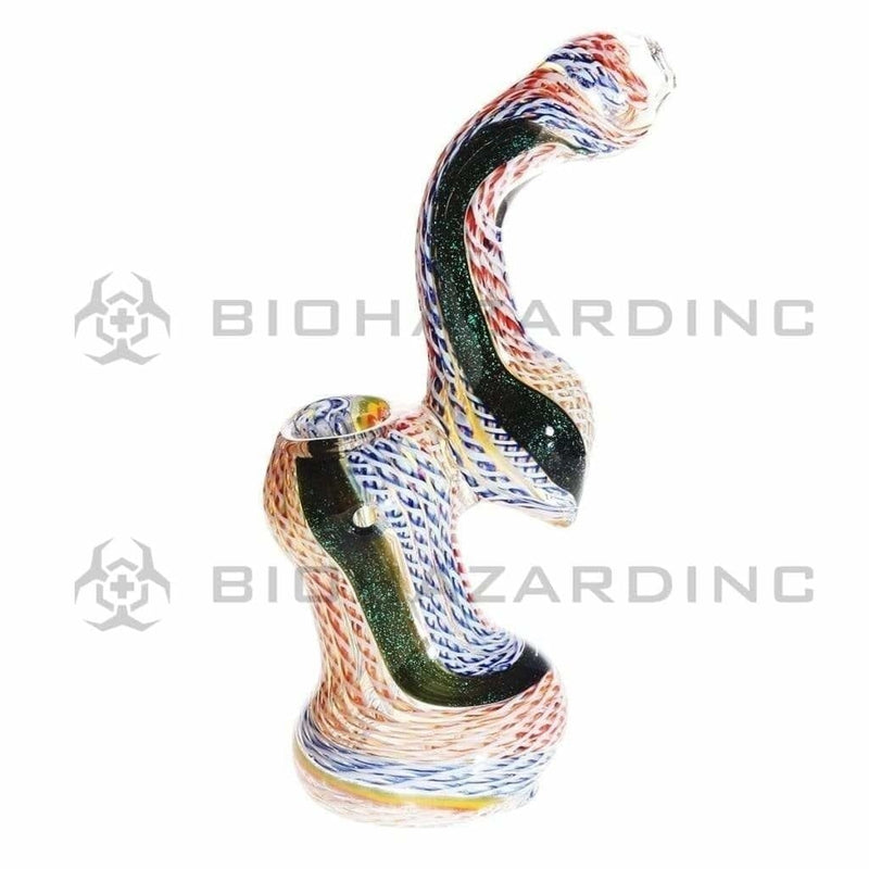 Biohazard Inc Glass Bubbler 7" Standing Sherlock Dichro Latticino Bubbler - Rasta