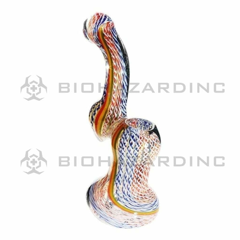 Biohazard Inc Glass Bubbler 7" Standing Sherlock Dichro Latticino Bubbler - Rasta