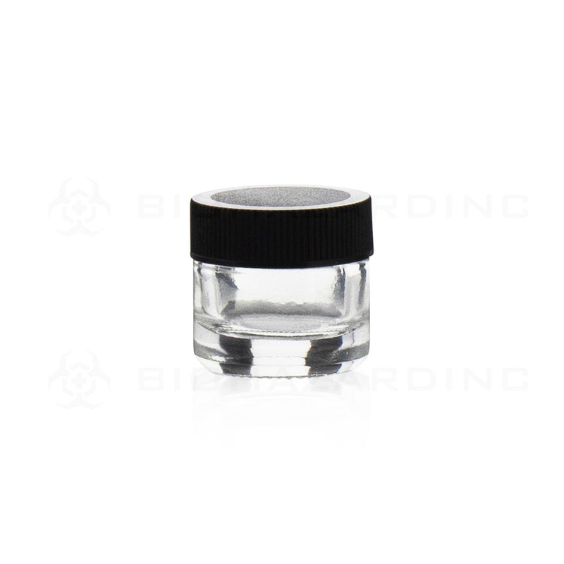 5mL Clear Round Glass Concentrate Jars | Black Ribbed Screw Caps Included | 250 Count