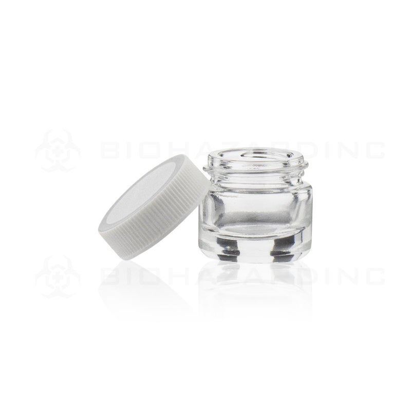 5mL Clear Round Glass Concentrate Jars | White Ribbed Screw Caps Included | 250 Count