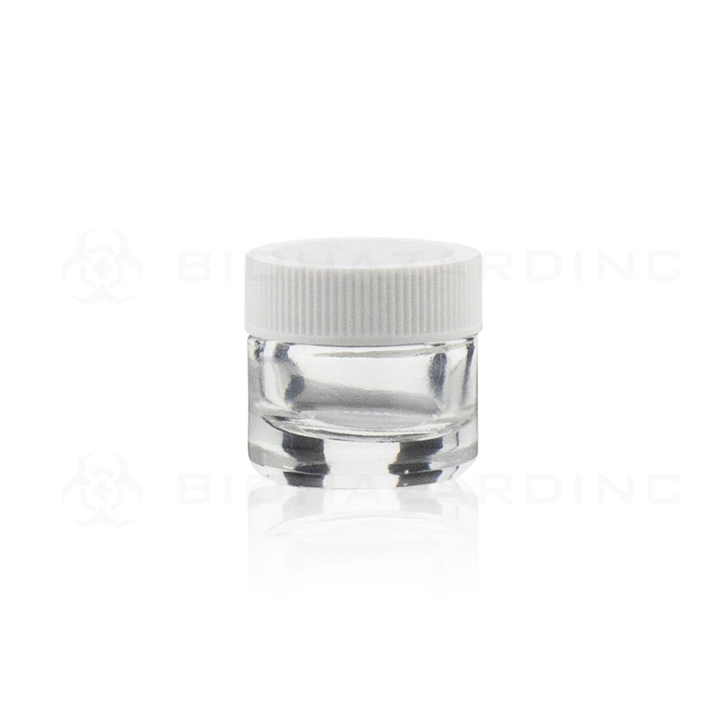 5mL Clear Round Glass Concentrate Jars | White Ribbed Screw Caps Included | 250 Count