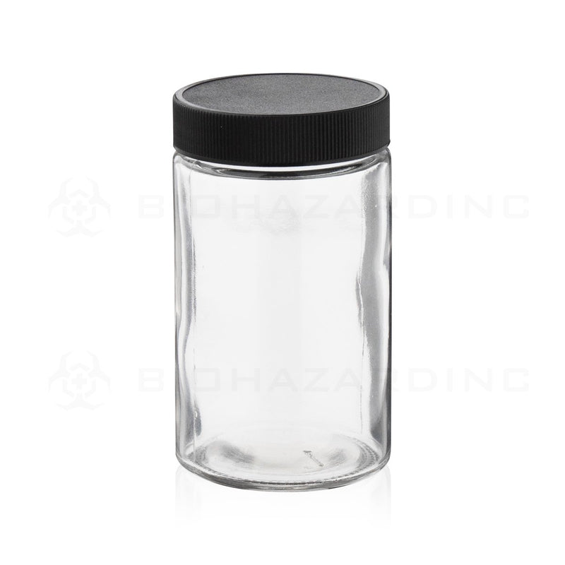 10 oz Clear Glass Jars | Matte Ribbed Black Caps Included | 36 Count