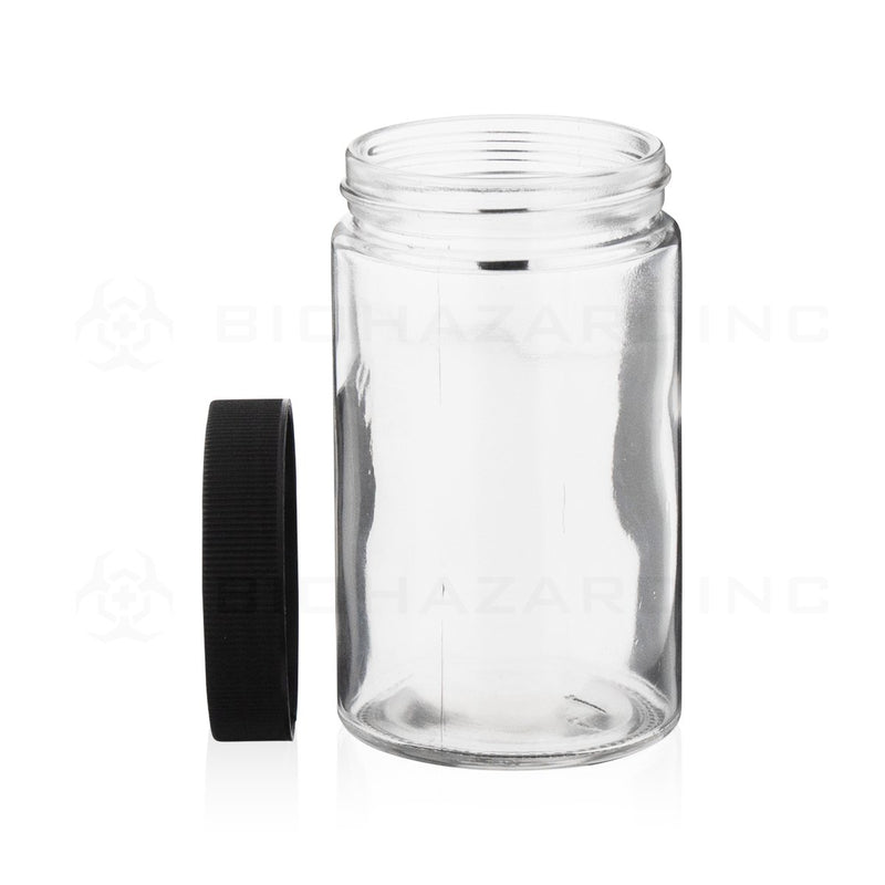 10 oz Clear Glass Jars | Matte Ribbed Black Caps Included | 36 Count