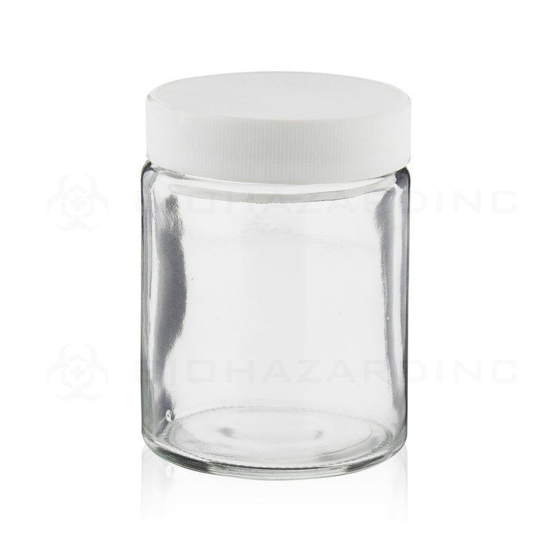 18 oz Clear Glass Jars with Matte White Ribbed Plastic Caps | Straight Sided | 24 Count