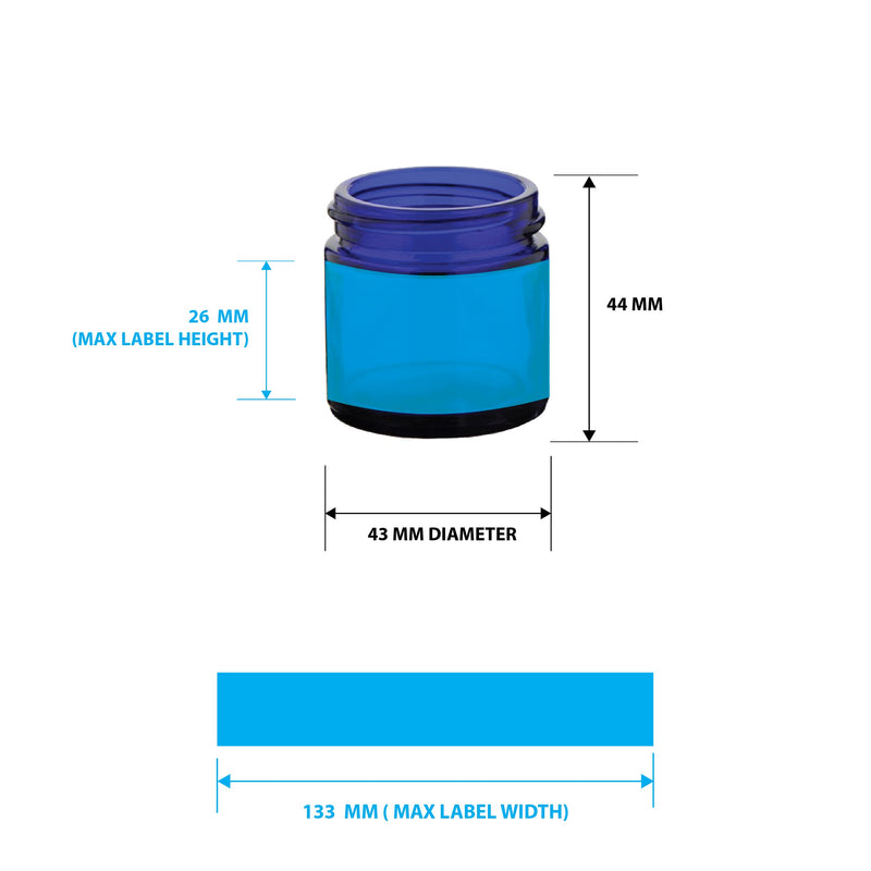 1 oz Cobalt Blue Glass Jars | Straight Sided - 43mm | 40 Count