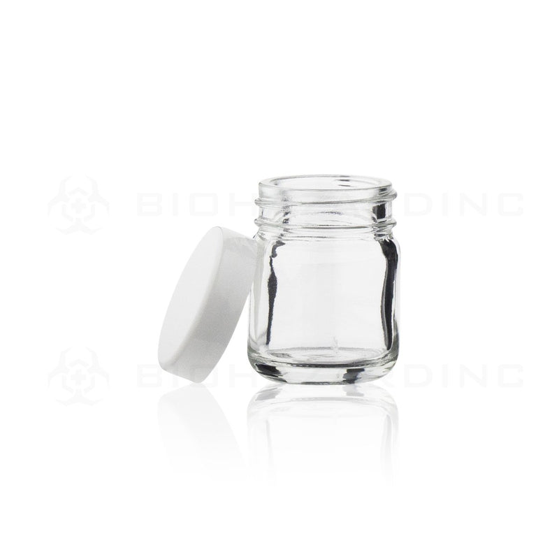 1 oz Glass Jars | Gloss Plastic White Caps Included | 252 Count