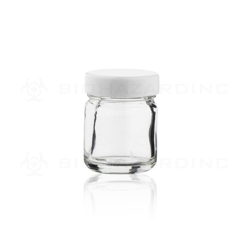 1 oz Glass Jars | Gloss Plastic White Caps Included | 252 Count