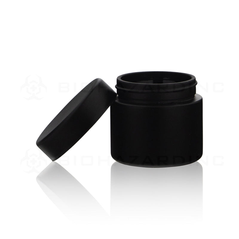 Child Resistant | Straight Sided Glass Jars w/ Flush Caps - Matte Black | 50mm - Various Sizes