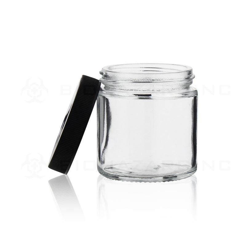 3 oz Clear Glass Jars | Gloss Ribbed Black Caps Included | 150 Count