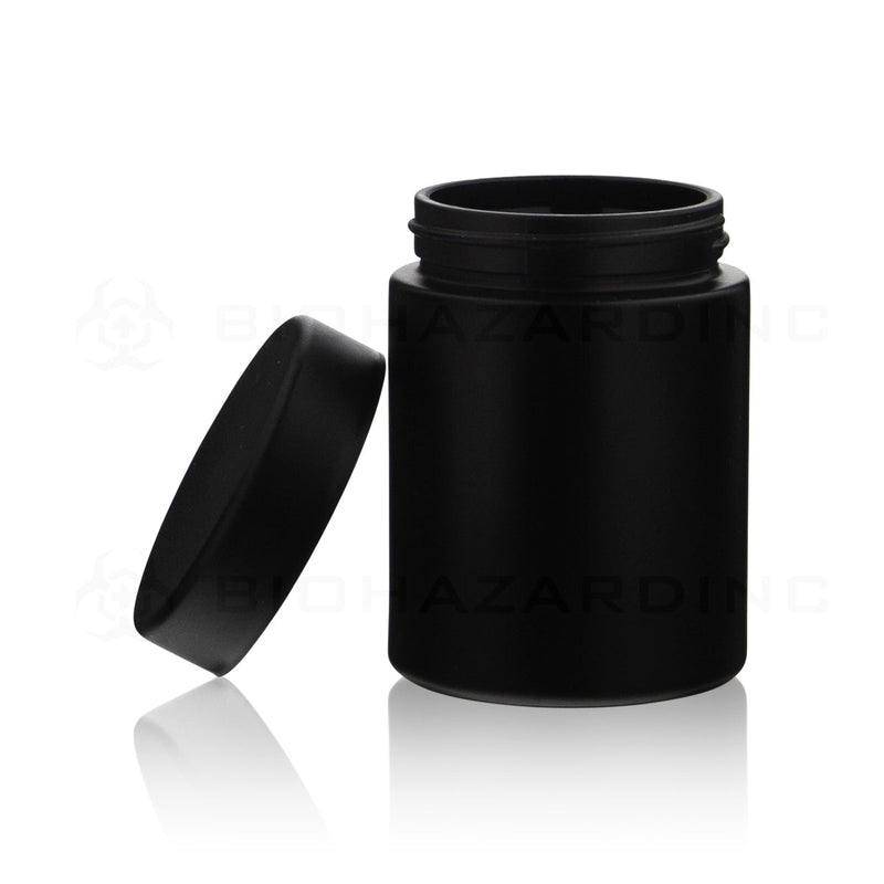 Child Resistant | Straight Sided Glass Jars w/ Flush Caps - Matte Black | 50mm - Various Sizes