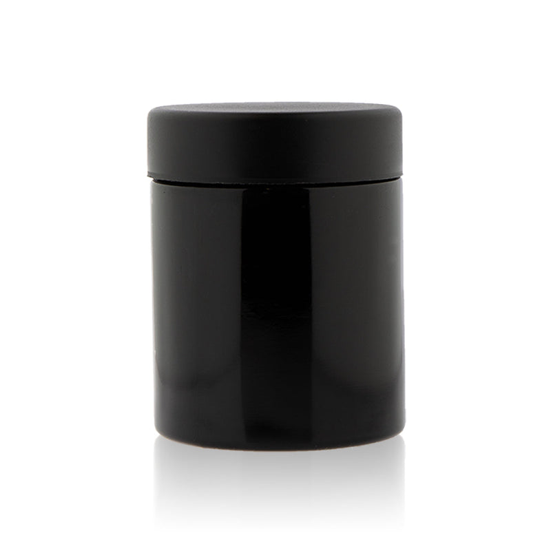 Child Resistant | Straight Sided Glass Jars w/ Flush Caps - Glossy Black | 50mm - Various Sizes