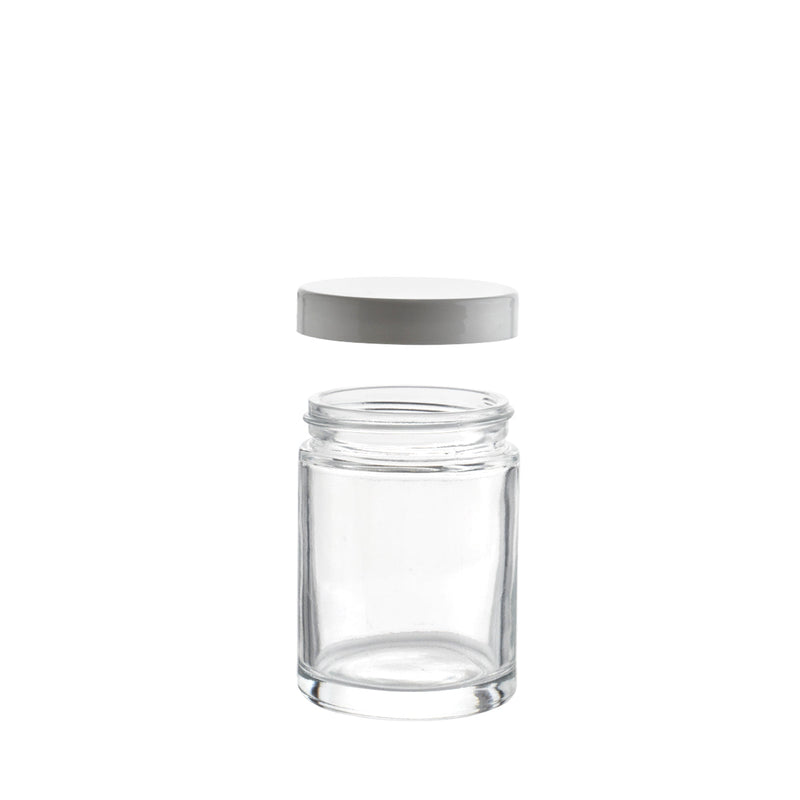 Glass Jar | Straight Sided Clear Glass Jars w/ Smooth White Caps | 4oz - 120 Count