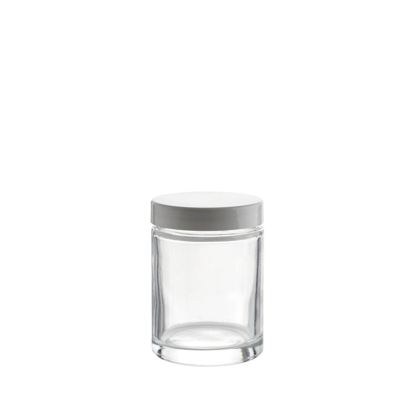 Glass Jar | Straight Sided Clear Glass Jars w/ Smooth White Caps | 4oz - 120 Count