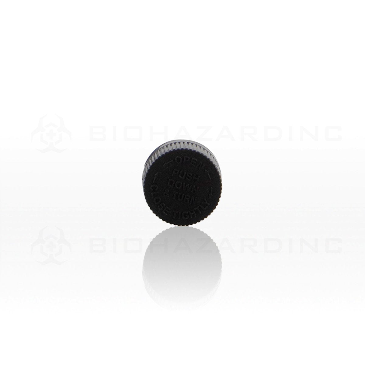 Black Embossed Plastic Caps | 20mm | Child Resistant