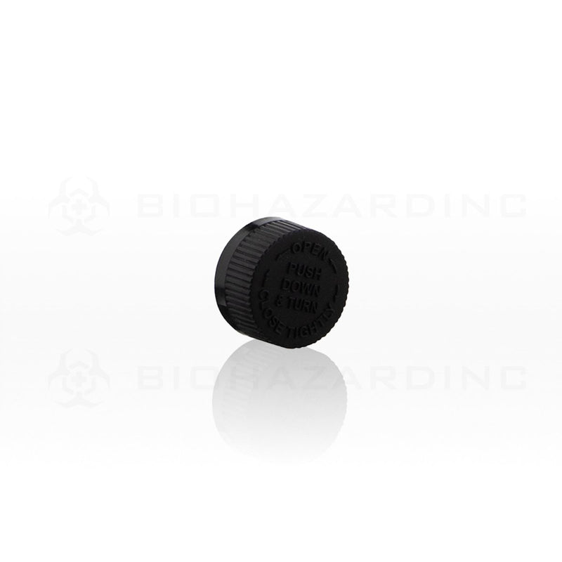 Black Embossed Plastic Caps | 20mm | Child Resistant