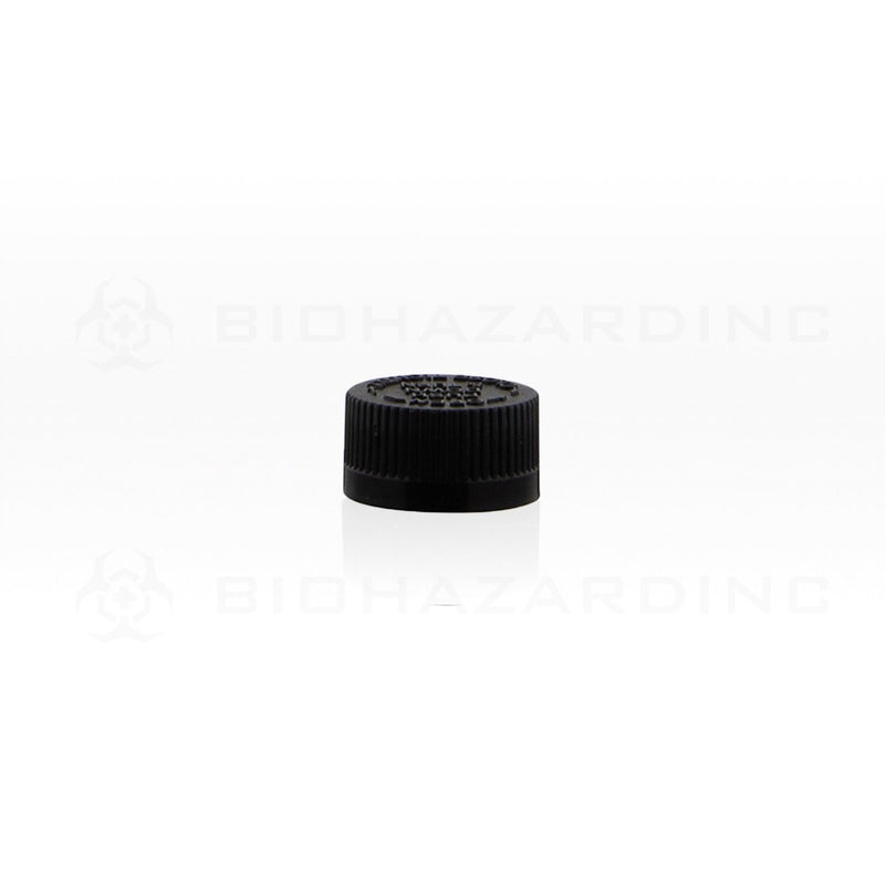 Black Embossed Plastic Caps | 20mm | Child Resistant