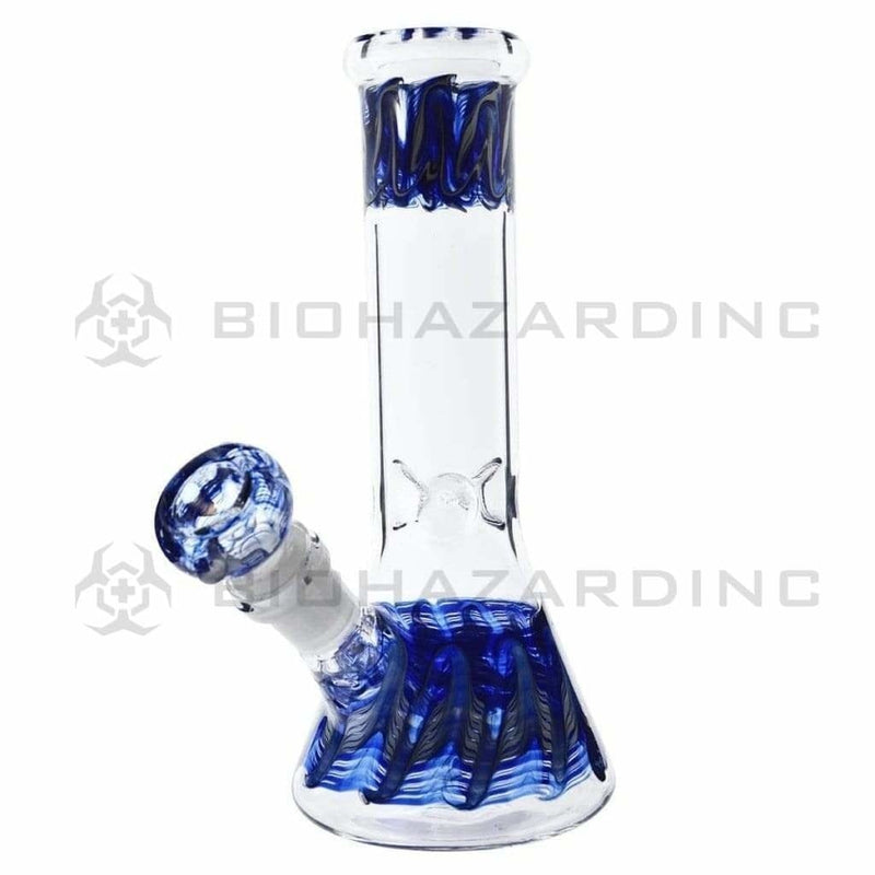 Biohazard Inc Glass Bong 8" Beaker - Blue Wrap & Rake