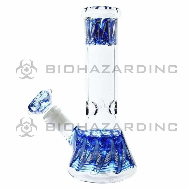 Biohazard Inc Glass Bong 8" Beaker - Blue Wrap & Rake