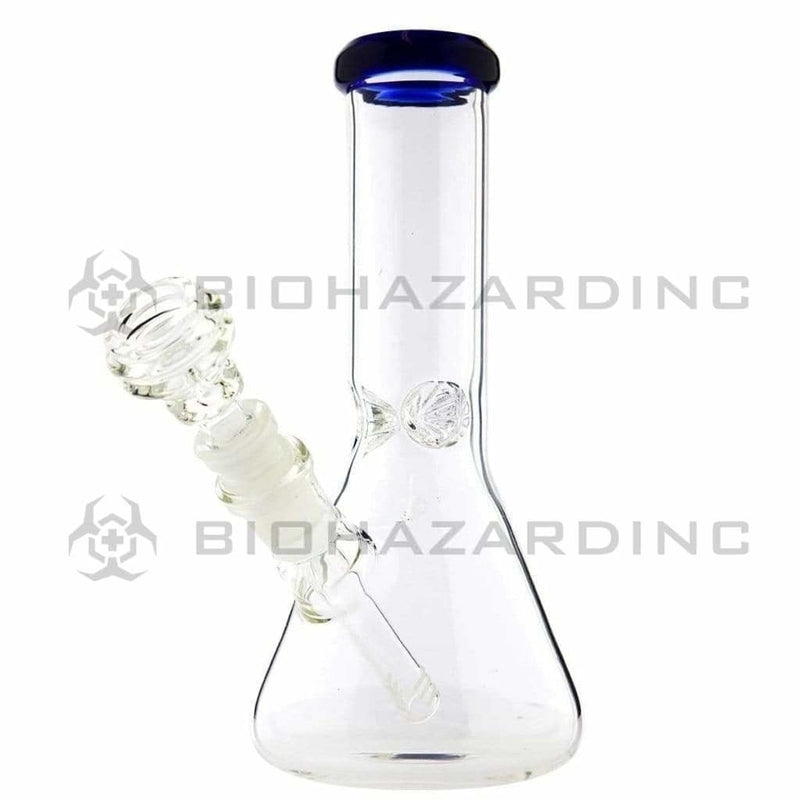 Biohazard Inc Glass Bong 8" Beaker Bong w/ Ice Pinch - Blue Trim