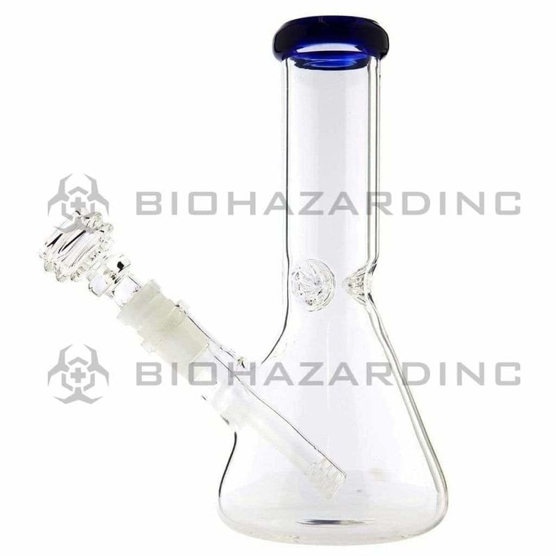 Biohazard Inc Glass Bong 8" Beaker Bong w/ Ice Pinch - Blue Trim