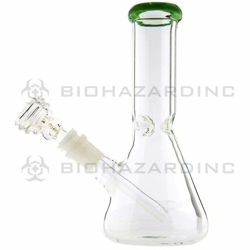 Biohazard Inc Glass Bong 8" Beaker Bong w/ Ice Pinch - Green Trim