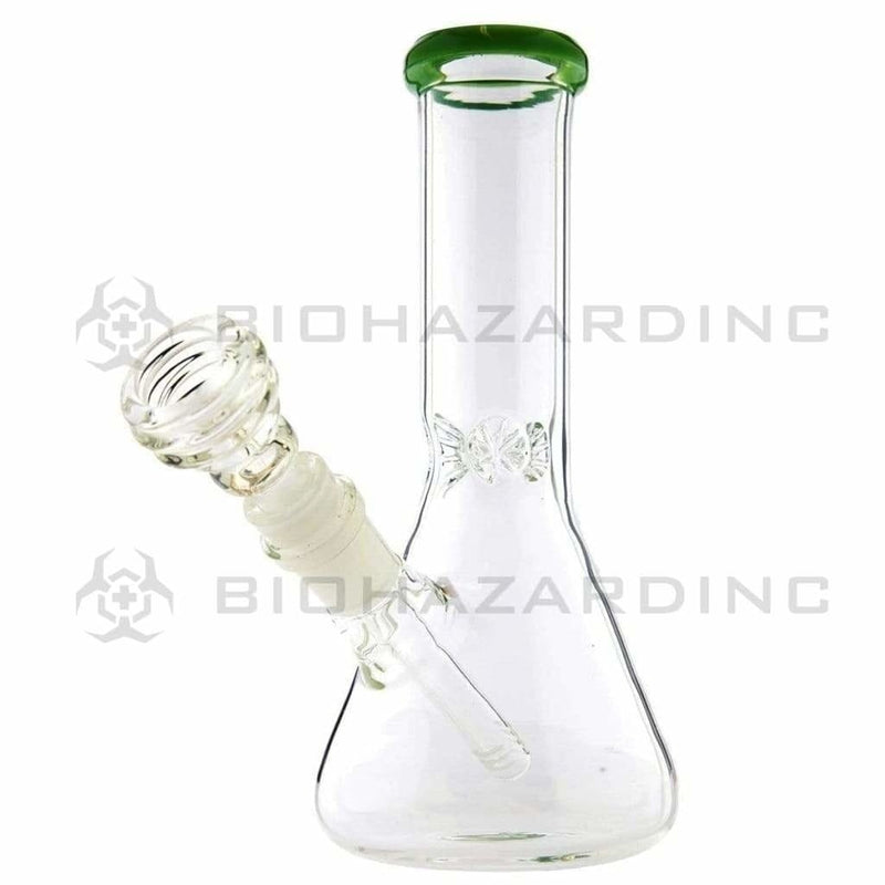 Biohazard Inc Glass Bong 8" Beaker Bong w/ Ice Pinch - Green Trim