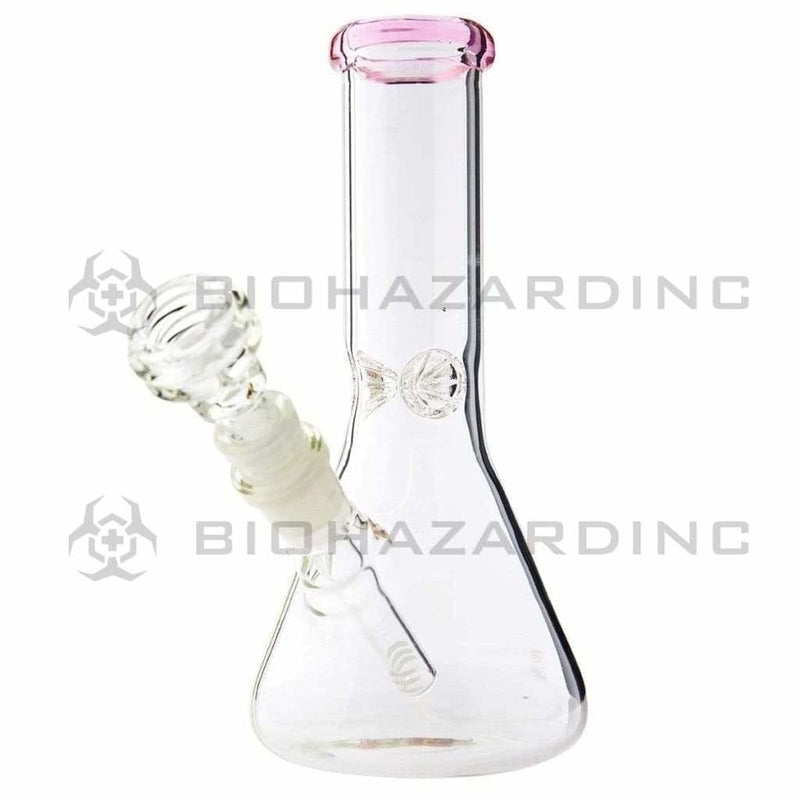 Biohazard Inc Glass Bong 8" Beaker Bong w/ Ice Pinch - Pink Trim