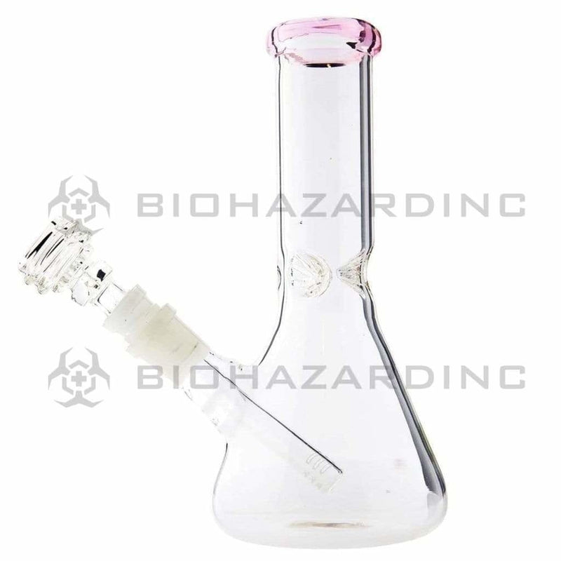 Biohazard Inc Glass Bong 8" Beaker Bong w/ Ice Pinch - Pink Trim