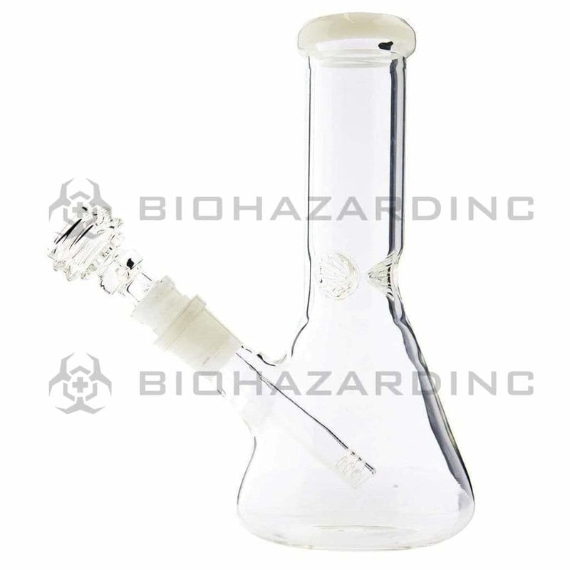 Biohazard Inc Glass Bong 8" Beaker Bong w/ Ice Pinch - White Trim