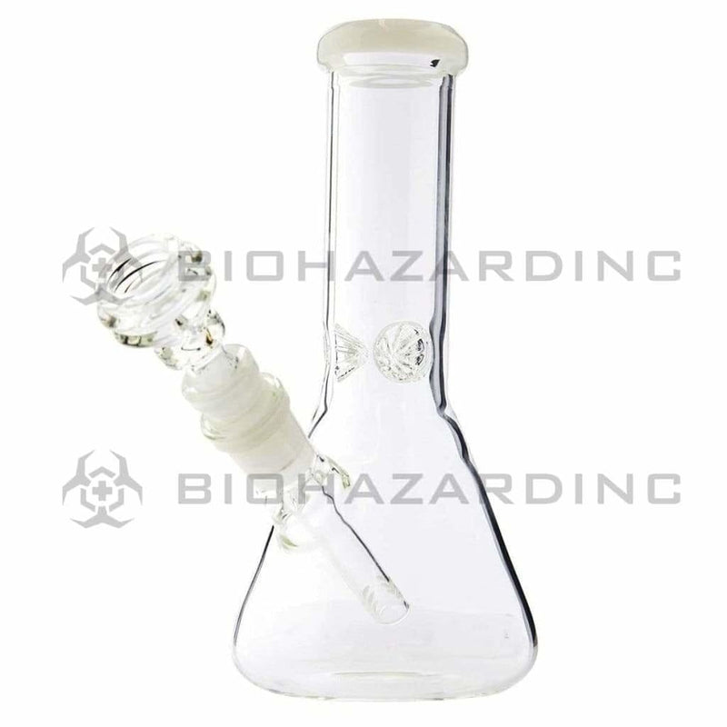 Biohazard Inc Glass Bong 8" Beaker Bong w/ Ice Pinch - White Trim