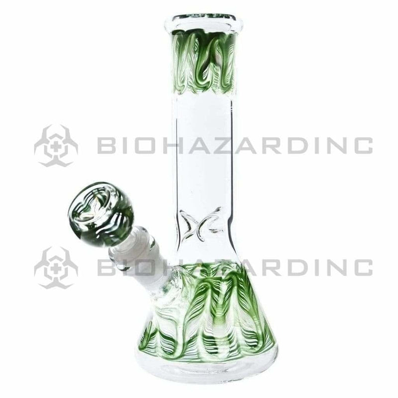 Biohazard Inc Glass Bong 8" Beaker - Green Wrap & Rake