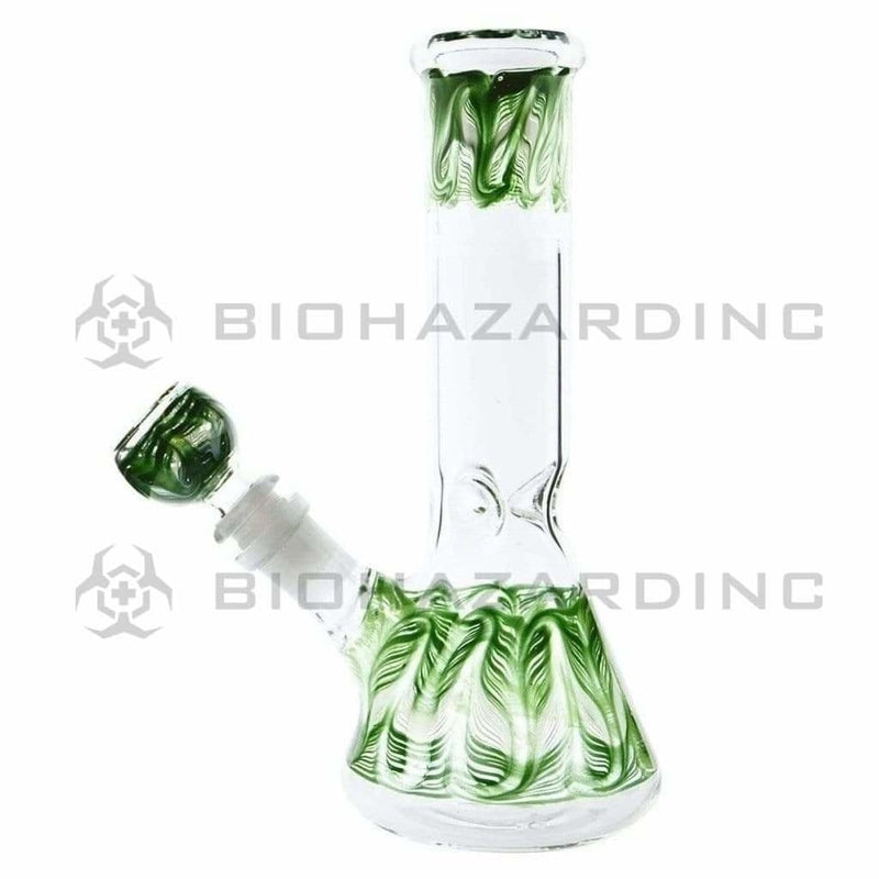 Biohazard Inc Glass Bong 8" Beaker - Green Wrap & Rake