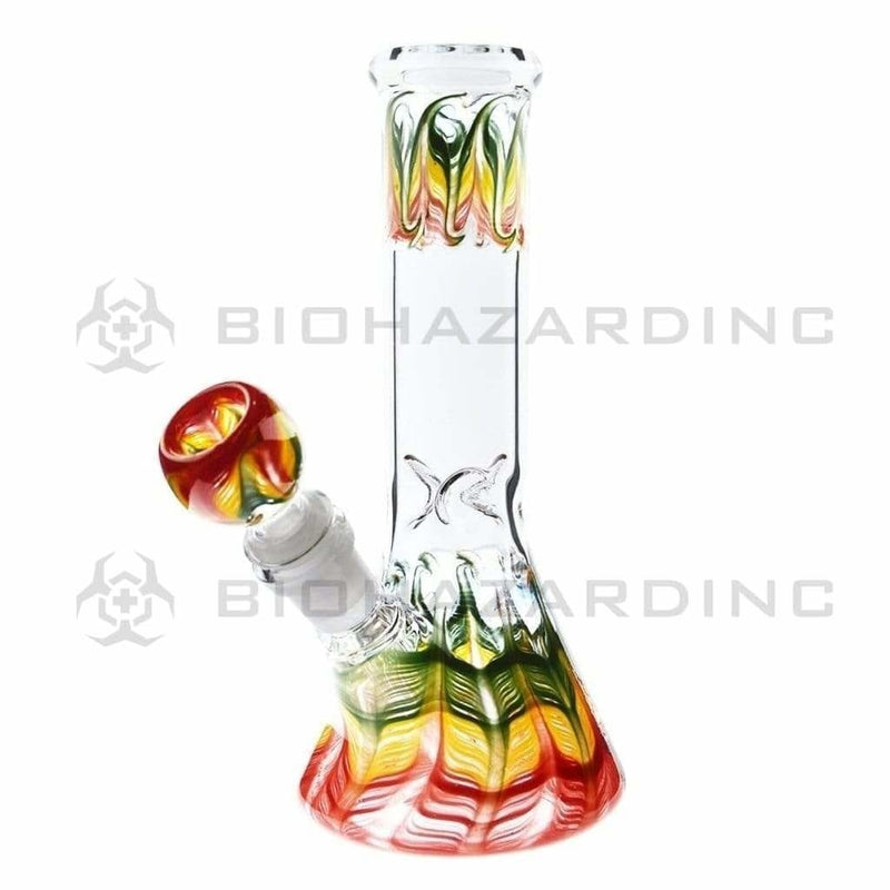 Biohazard Inc Glass Bong 8" Beaker - Rasta Wrap & Rake