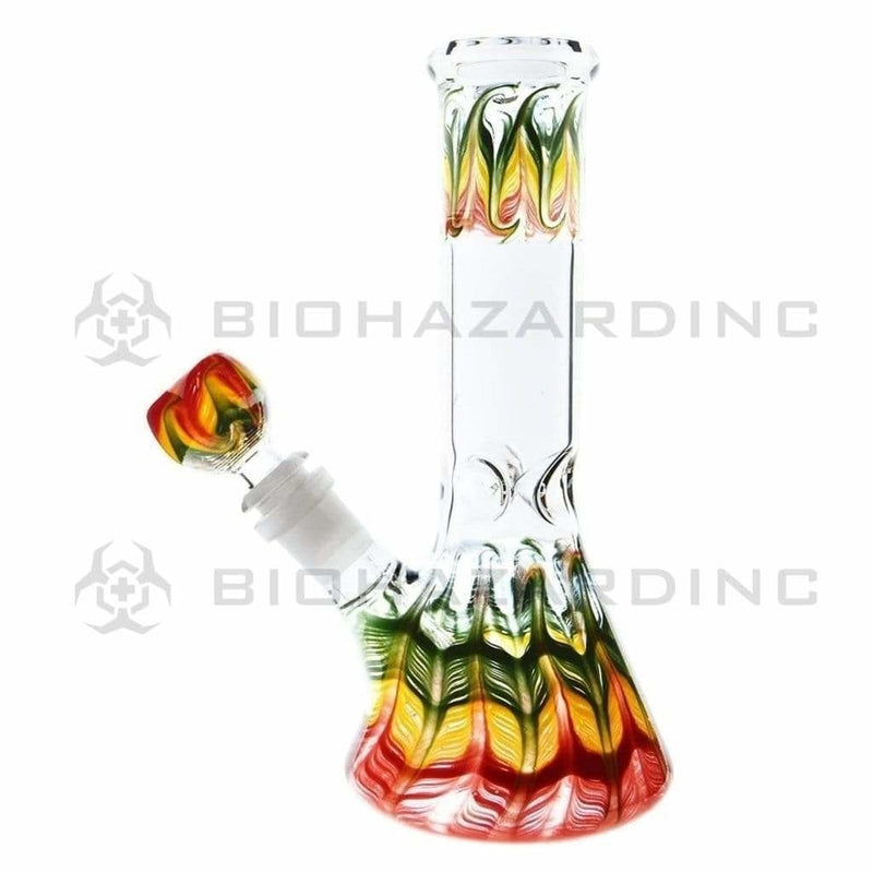 Biohazard Inc Glass Bong 8" Beaker - Rasta Wrap & Rake