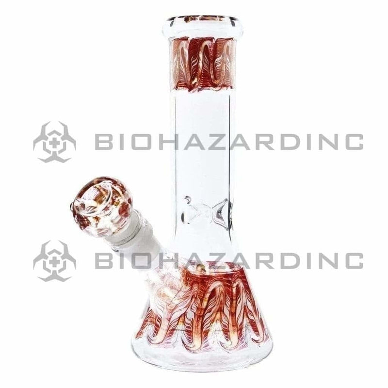 Biohazard Inc Glass Bong 8" Beaker - Red Wrap & Rake