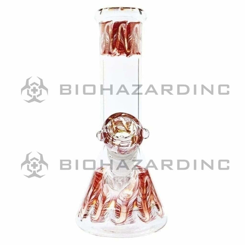 Biohazard Inc Glass Bong 8" Beaker - Red Wrap & Rake