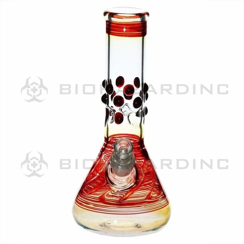 Biohazard Inc Glass Bong 8" Beaker Water Pipe w/ Marbles - Red Rake